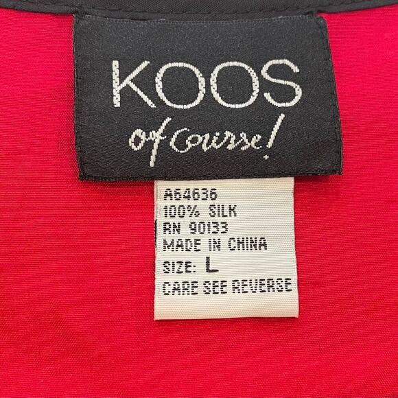 Vintage Koos of Course! Red & Black Floral Silk Tank Top/ Sleeveless Blouse, L - Picture 8 of 11
